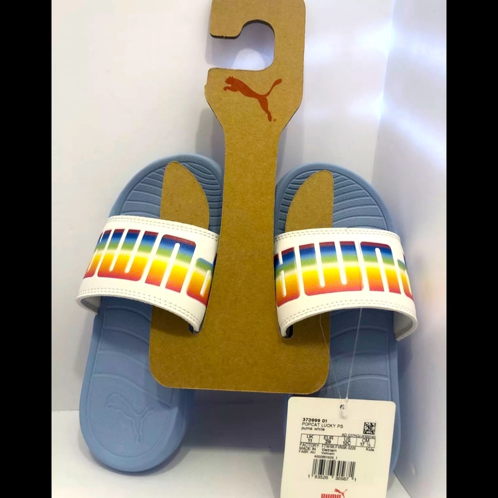 PUMA NWT POPCAT LUCKY AUTHENTIC YOUTH GIRLS U.S Size12c Blue/white Rainbow Logo